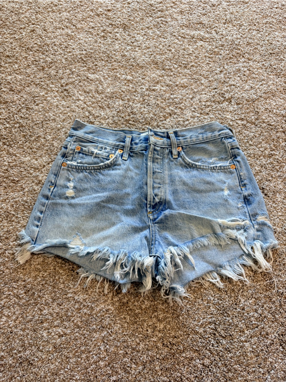 AGOLDE Distressed Light Wash Denim Cutoff Shorts - Size 25